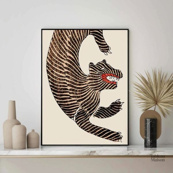 Tableau Tigre Dessiné en Style Japonais