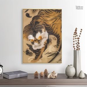 Illustration d'un tigre dans un décor japonais