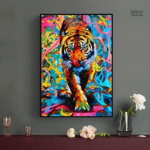 Tableau Tigre Multicolore avec design vibrant et artistique
