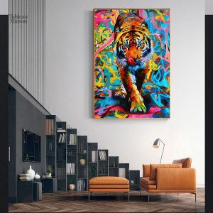Tableau artistique représentant un tigre aux couleurs éclatantes
