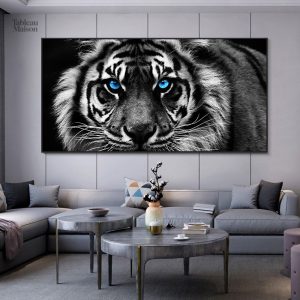 Tableau tigre noir et blanc artistique