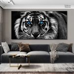 Œuvre noire et blanche représentant un tigre