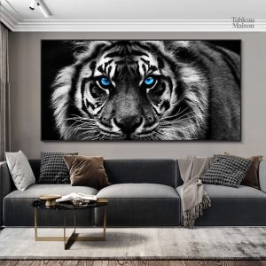 Œuvre noire et blanche représentant un tigre