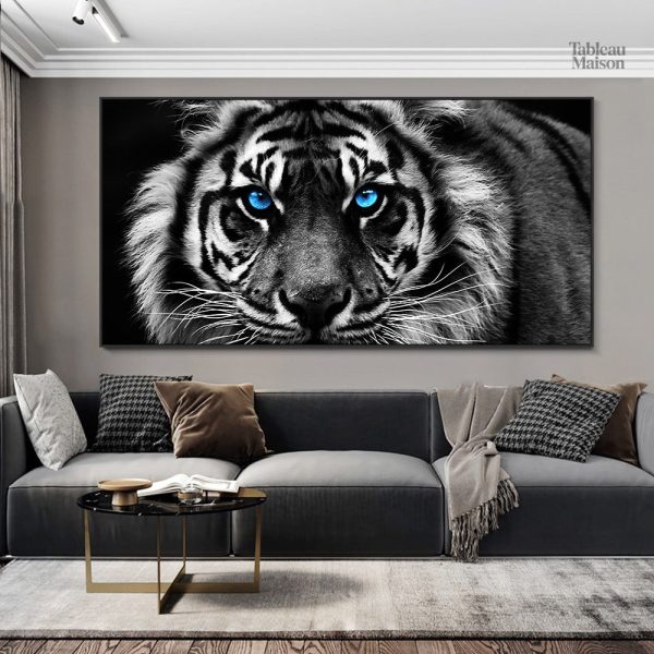 Œuvre noire et blanche représentant un tigre