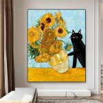 Tableau Tournesols Van Gogh avec un chat