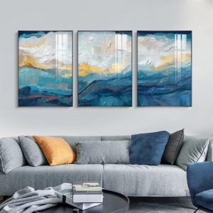 Décoration murale triptyque dans des nuances de bleu