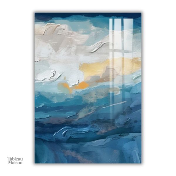 Tableau triptyque, ambiance calme avec couleurs bleues