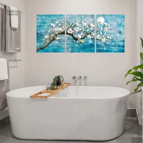 Art mural triptyque avec motif de cerisier japonais