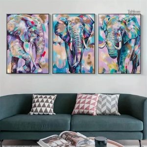 Tableau triptyque éléphant décoratif en trois parties
