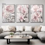 Art mural triptyque avec motif floral élégant