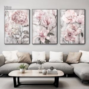 Art mural triptyque avec motif floral élégant
