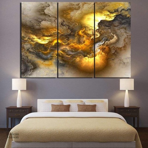 Tableau Nuages jaunes et gris décoratif moderne