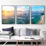 Tableau triptyque représentant la mer