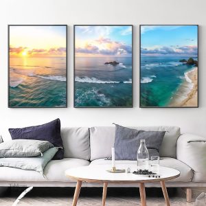 Tableau triptyque représentant la mer