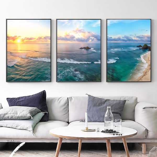 Tableau triptyque représentant la mer