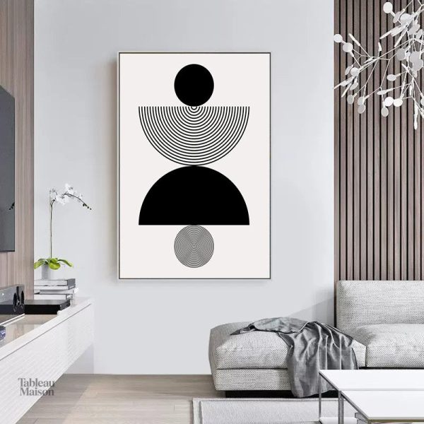 Œuvre d'art triptyque en teintes de noir et blanc