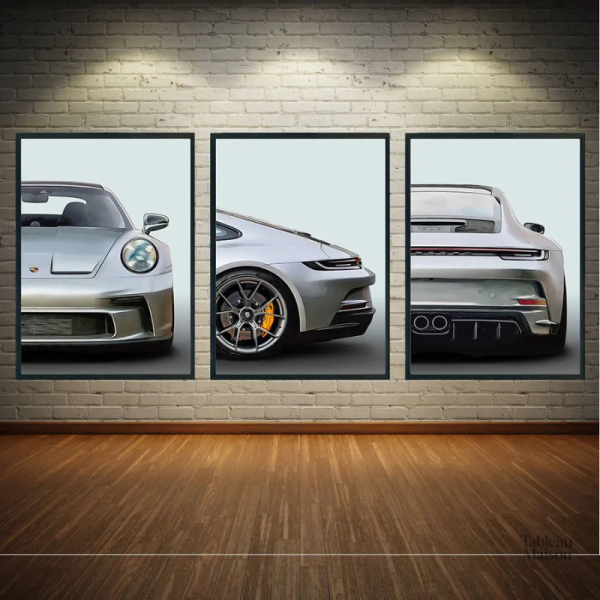 Tableau triptyque Porsche GT3 en art moderne