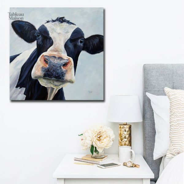 Tableau illustrant une vache à lait sur fond coloré