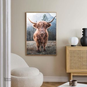 Art mural représentant une vache Highland dans un style élégant