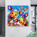 Tableau vache multicolore décoratif pour intérieur
