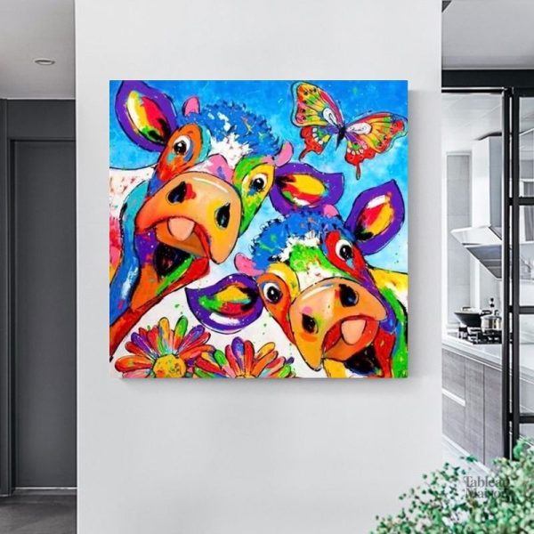 tableau-vache-multicolore-1 Tableau vache multicolore décoratif pour intérieur