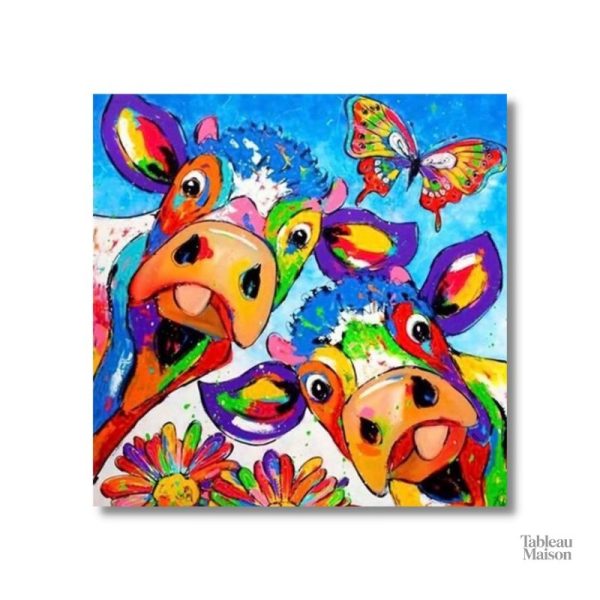 Oeuvre d'art vache aux teintes vibrantes et modernes