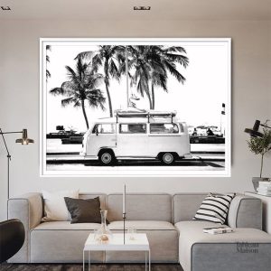 Tableau noir et blanc d'une voiture emblématique