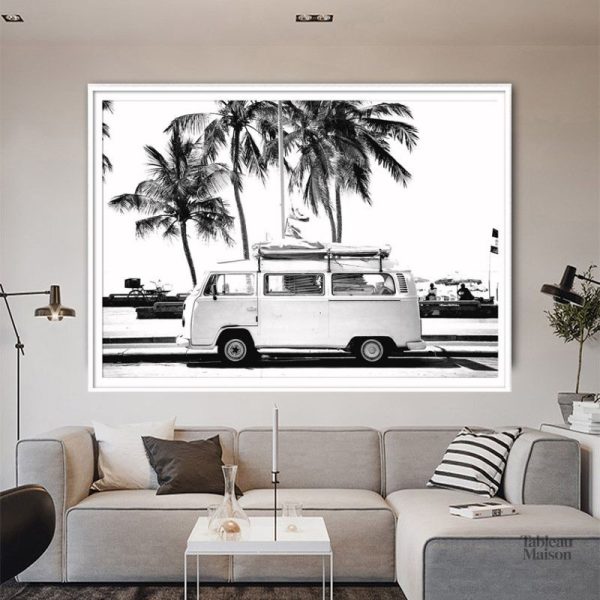 Tableau noir et blanc d'une voiture emblématique