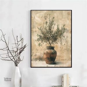 Olivier et vase dans un tableau nature