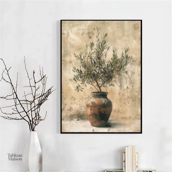 Olivier et vase dans un tableau nature