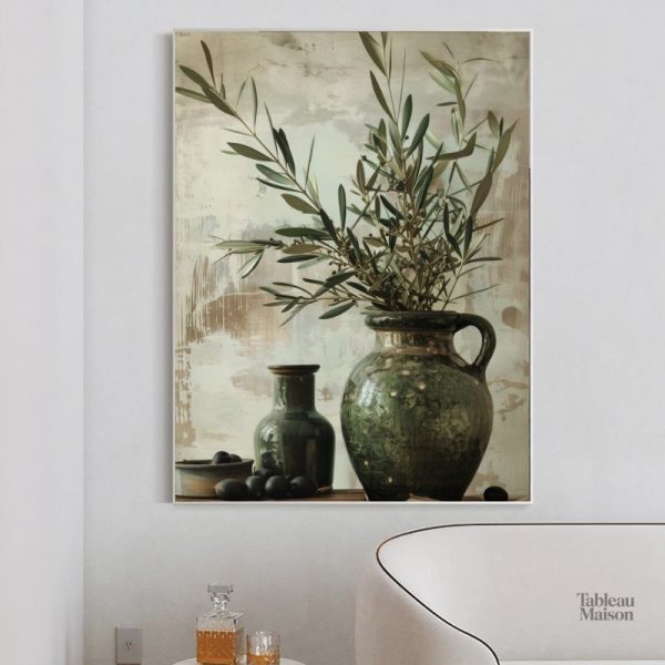 Tableau nature : vase et olivier méditerranéen