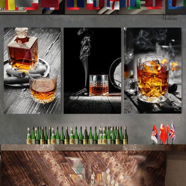 Verre de whisky stylisé sur toile, parfait pour une ambiance chic