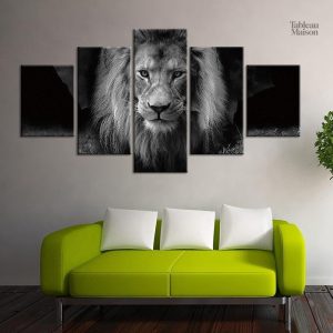 Art mural lion, tableau vintage, ambiance sauvage