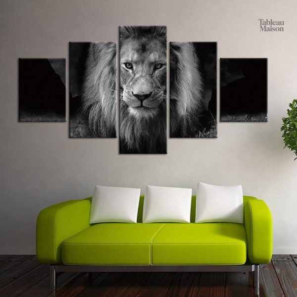 Art mural lion, tableau vintage, ambiance sauvage