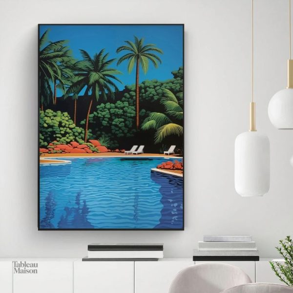 Tableau décoratif avec une villa et piscine japonaises