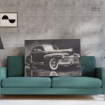 Tableau vintage noir et blanc de voiture