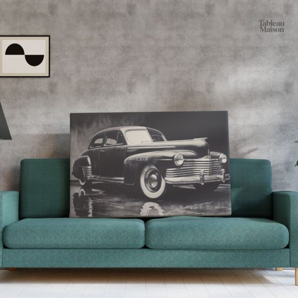 Tableau vintage noir et blanc de voiture