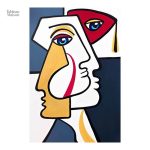 Visage stylisé en cubisme, œuvre d'art unique