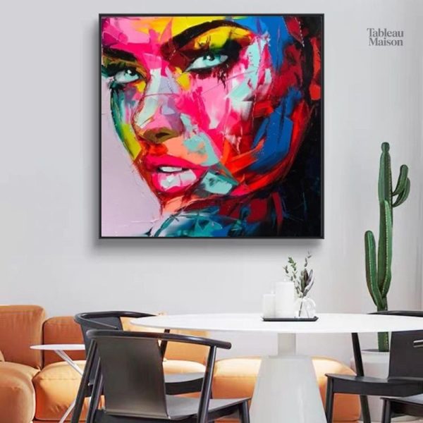 Tableau contemporain, visage féminin en couleurs