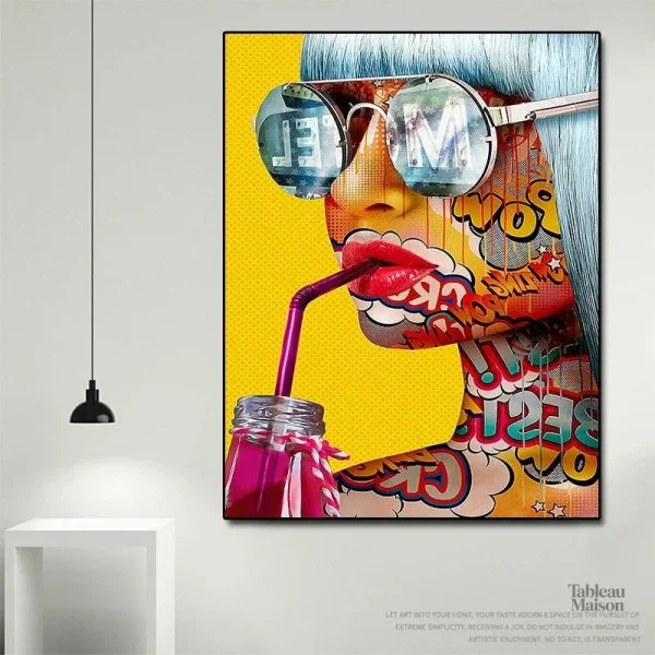 Tableau pop art visage femme coloré