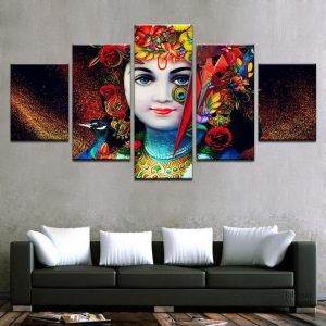 Tableau Visage de Krishna en couleur vibrante