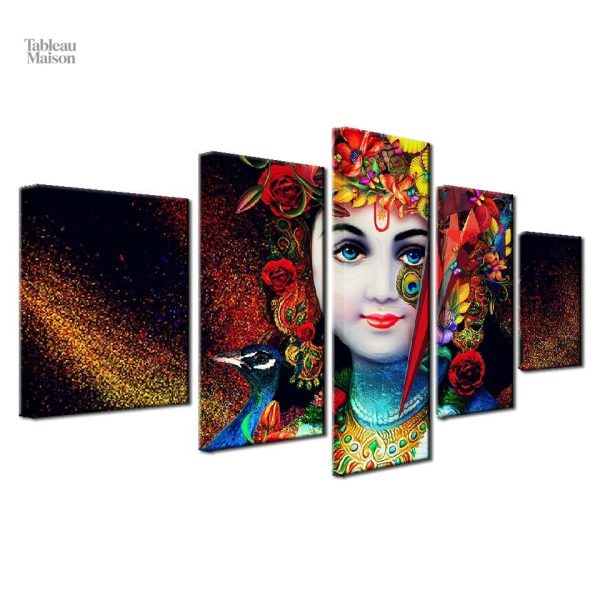 Détail du visage de Krishna en tableau contemporain