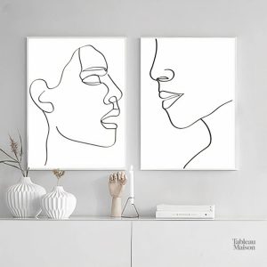 Tableau minimaliste représentant un visage stylisé