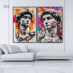 Tableau Visage Statue de David en style street art