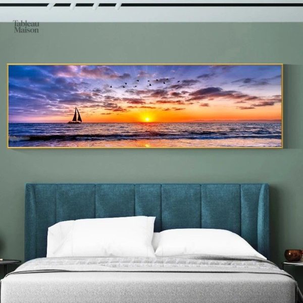 Tableau artistique de bateau au coucher du soleil
