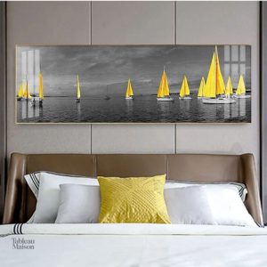 Art mural bateau avec voilier jaune et noir
