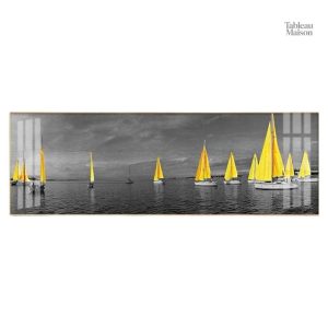 Décoration murale voilier noir et jaune minimaliste