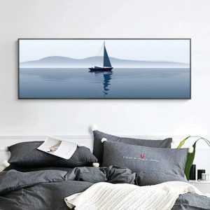 Peinture de bateau sur un lac serein