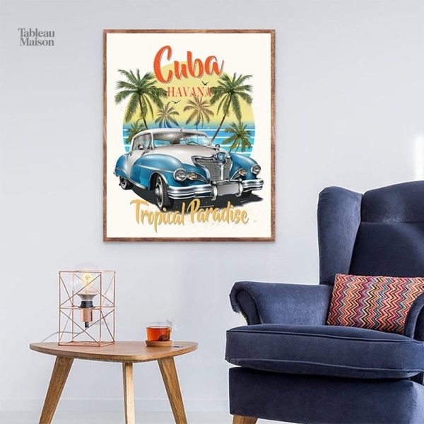 Tableau artistique représentant une voiture emblématique de Cuba