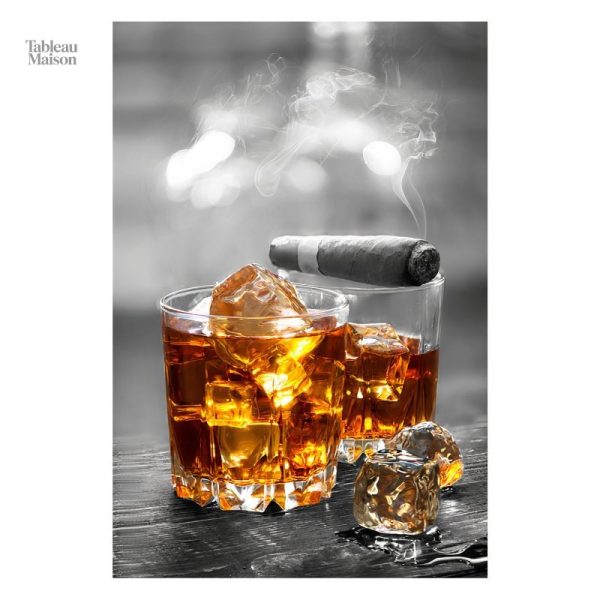 Tableau cuisine représentant un whisky et un cigare